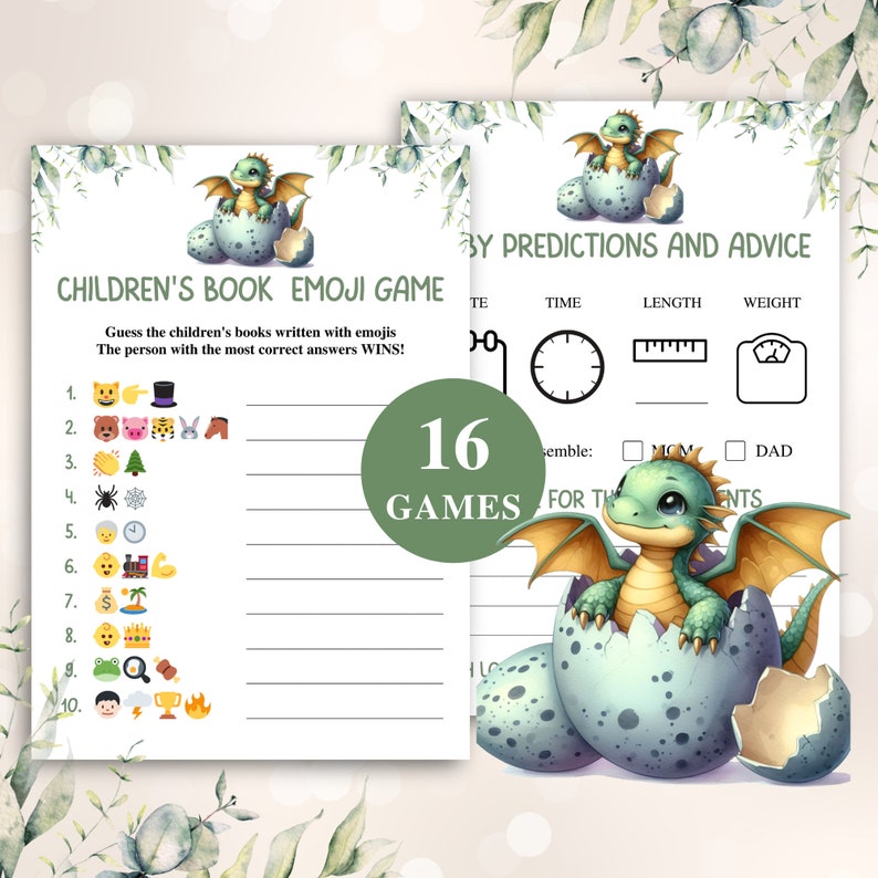 16 Printable Dragon Baby Shower Games Mythical Dragon Baby Shower Game ...