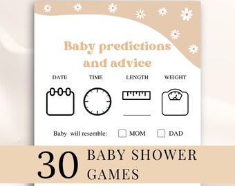 30 afdrukbare Daisy-babyshowergames: retro babyshowergames, groovy babyshowergames, boho babyshowergames, DOWNLOAD