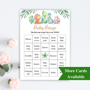 30 tarjetas de bingo precargadas para baby shower, tarjetas de bingo para bebés rellenas imprimibles, juegos de baby shower de dinosaurios, tarjetas de bingo para bebés Dino, DESCARGAR