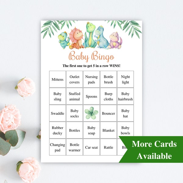 30 Prefilled Baby Shower Bingo Cards, Printable Filled Baby Bingo Cards, Dinosaur Baby Shower Games, Dino Baby Bingo Cards, DOWNLOAD