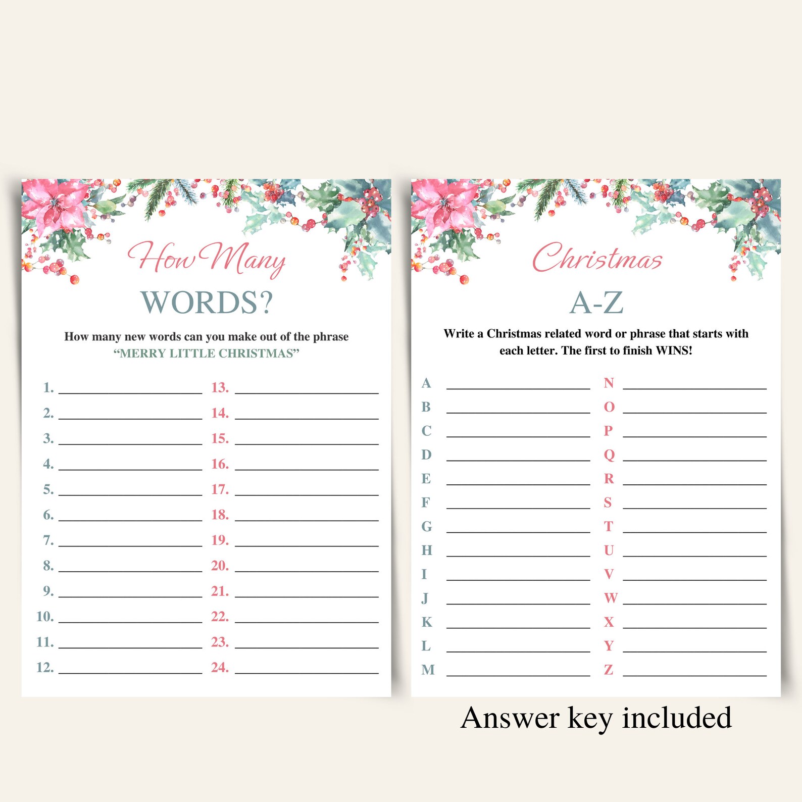 8 Printable Christmas Party Games | Family Christmas Games | Work Party ...
