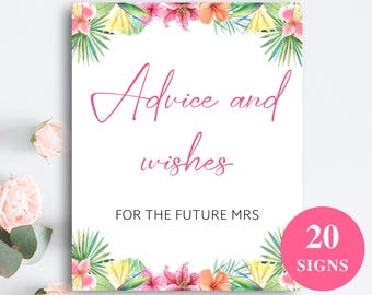 20 Printable Tropical Bridal Shower Signs + Recipe, Advice, And Date Idea Cards, Luau Bridal Shower Decorations, DOWNLOAD