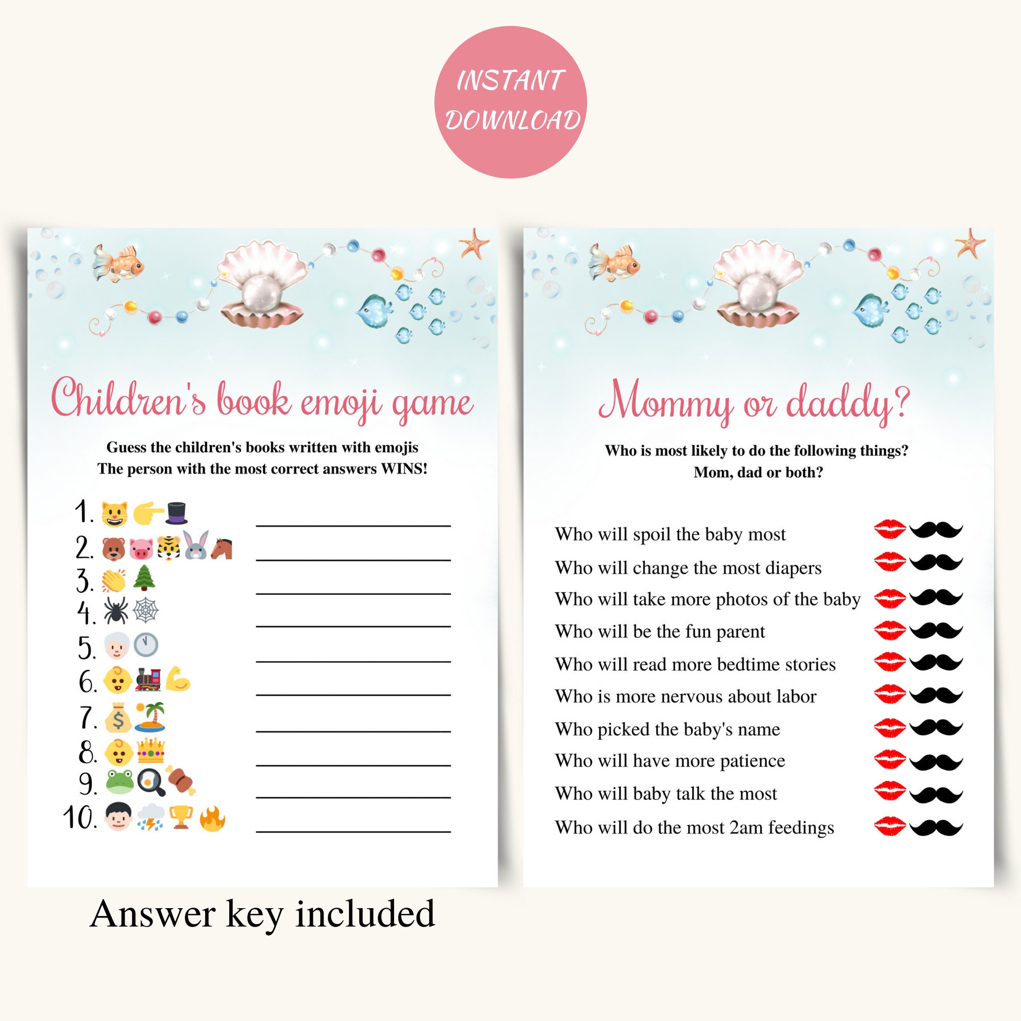 8 Printable Ocean Themed Baby Shower Games, Ocean Baby Shower Game