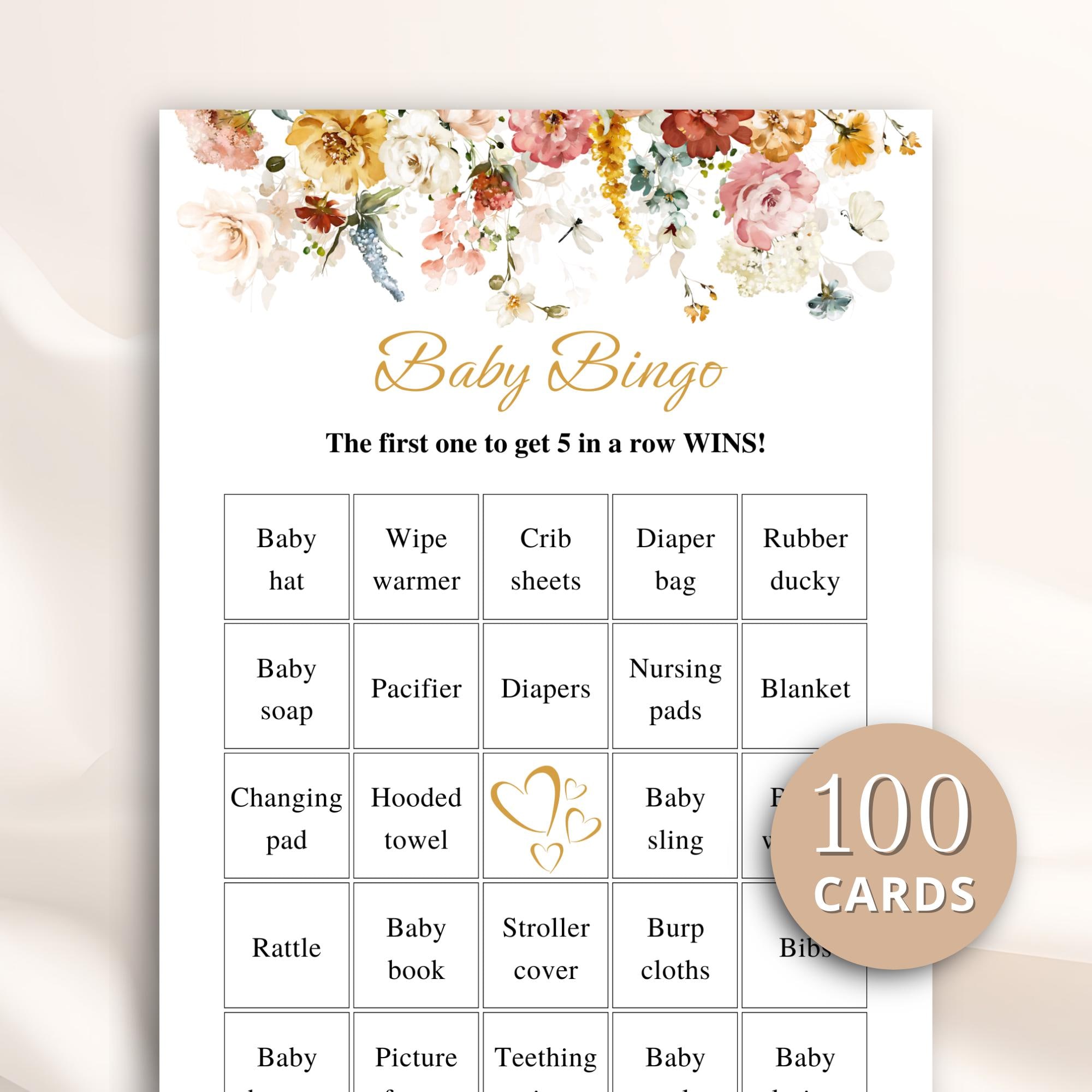 100 Printable Wildflower Baby Shower Bingo Cards, Prefilled Baby Gift ...