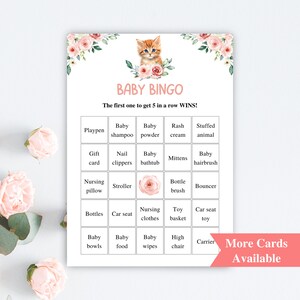 30 cartes de bingo imprimables pour baby shower de chat | Cartes de bingo pour bébé chaton 5 x 7 po | Jeux floraux pour baby shower | TÉLÉCHARGER