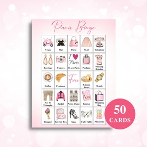 50 Printable Paris Picture Bingo Cards: Parisian Bridal Shower Games, 8.5x11&#39;&#39; DOWNLOAD