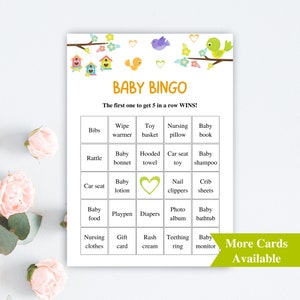 30 cartes de bingo imprimables pour baby shower oiseaux | Cartes de bingo préremplies pour bébé de 5 x 7 po. | Jeux de baby shower Little Birdie | TÉLÉCHARGER