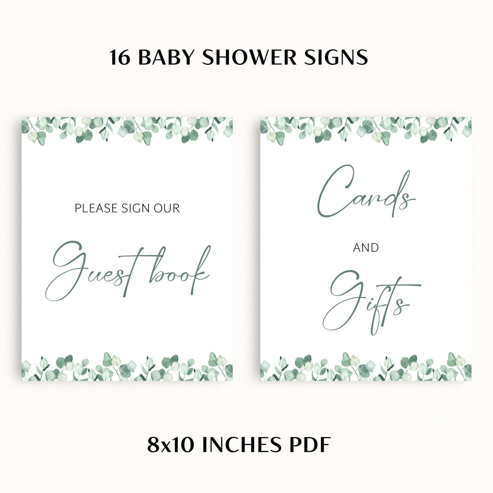16 Printable Eucalyptus Baby Shower Table Signs | 8x10 Baby Shower Sign ...
