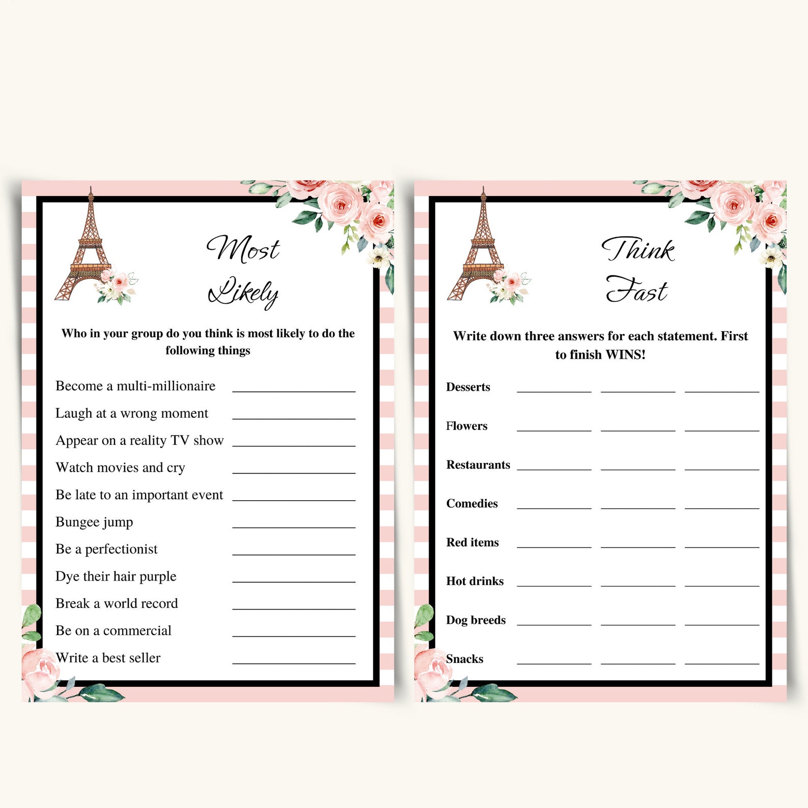 10 Printable Paris Themed Party Games Paris Party Game Bundle Brunch ...
