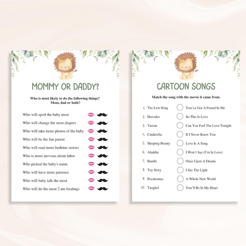 30 Printable Lion Baby Shower Games, Jungle Baby Shower Games, Safari Baby Shower Games, Safari Animals Baby Shower Games, DOWNLOAD image 2