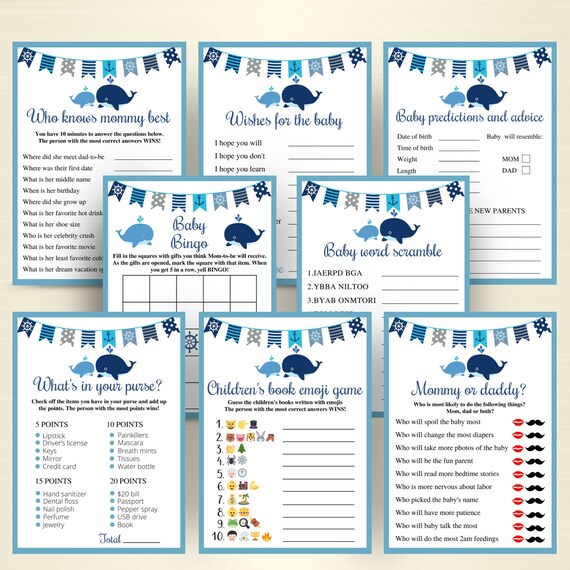 Whats In Your Phone Game - Blue Swash Printable Baby Shower Games