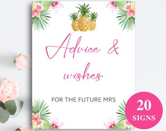 20 Printable Pineapple Bridal Shower Signs + Recipe, Advice, Date Idea Cards, Tropical Bridal Shower Decorations, DOWNLOAD