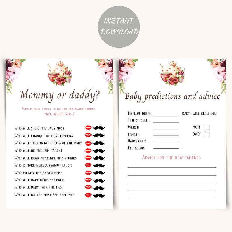 Tea Party Baby Shower Games Printable Afternoon Tea Baby Etsy