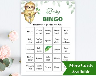 30 Prefilled Baby Shower Bingo Cards, Printable Filled Baby Bingo Cards, Sloth Baby Shower Games, Safari Animals Baby Shower Games Download