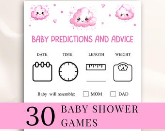 30 afdrukbare Pink Cloud babyshowergames, overgoten met liefde babyshowergames, babyshowergames voor meisjes, babyshowergames, DOWNLOAD