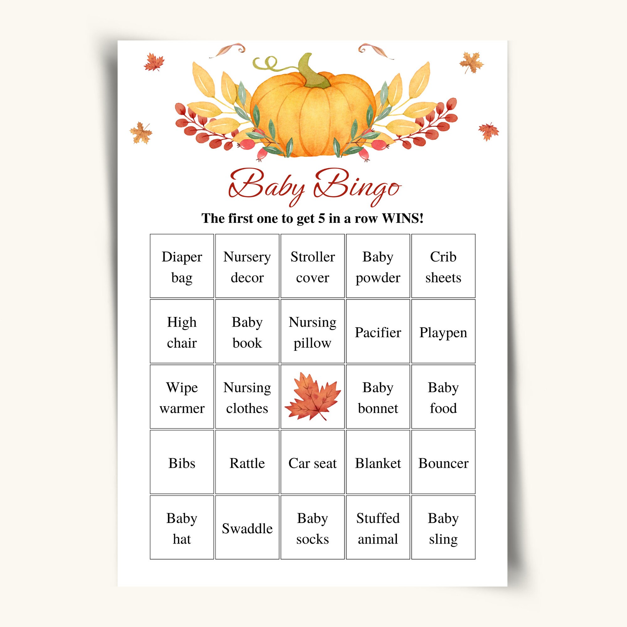 30 Printable Pumpkin Baby Shower Bingo Cards 5x7 Prefilled Little ...