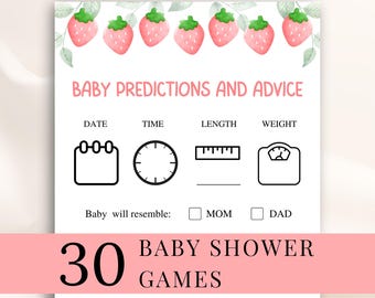 30 Printable Strawberry Baby Shower Games: Berry Sweet Baby Shower Game Bundle, Fruit Baby Shower Games, Girl Baby Shower, DOWNLOAD