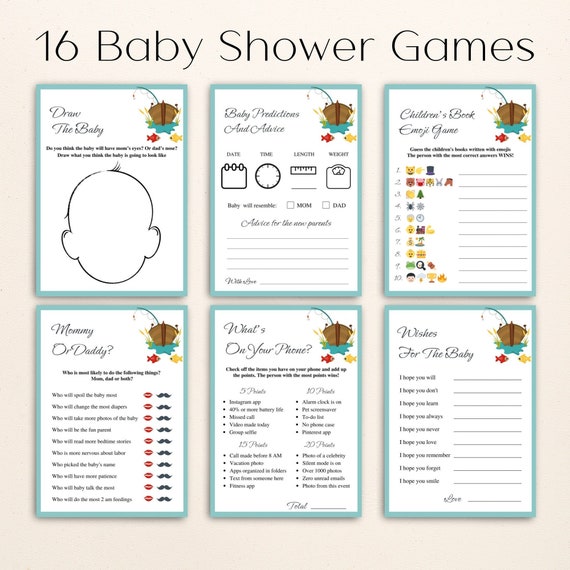 16 Printable Fishing Baby Shower Games Gone Fishing Baby Shower Game Bundle Fish  Baby Shower Were Reel Excited Baby Shower DOWNLOAD 