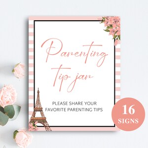 16 Printable Paris Baby Shower Table Signs | 8x10 Baby Shower Sign Bundle | Eiffel Tower Baby Shower Decorations | DOWNLOAD