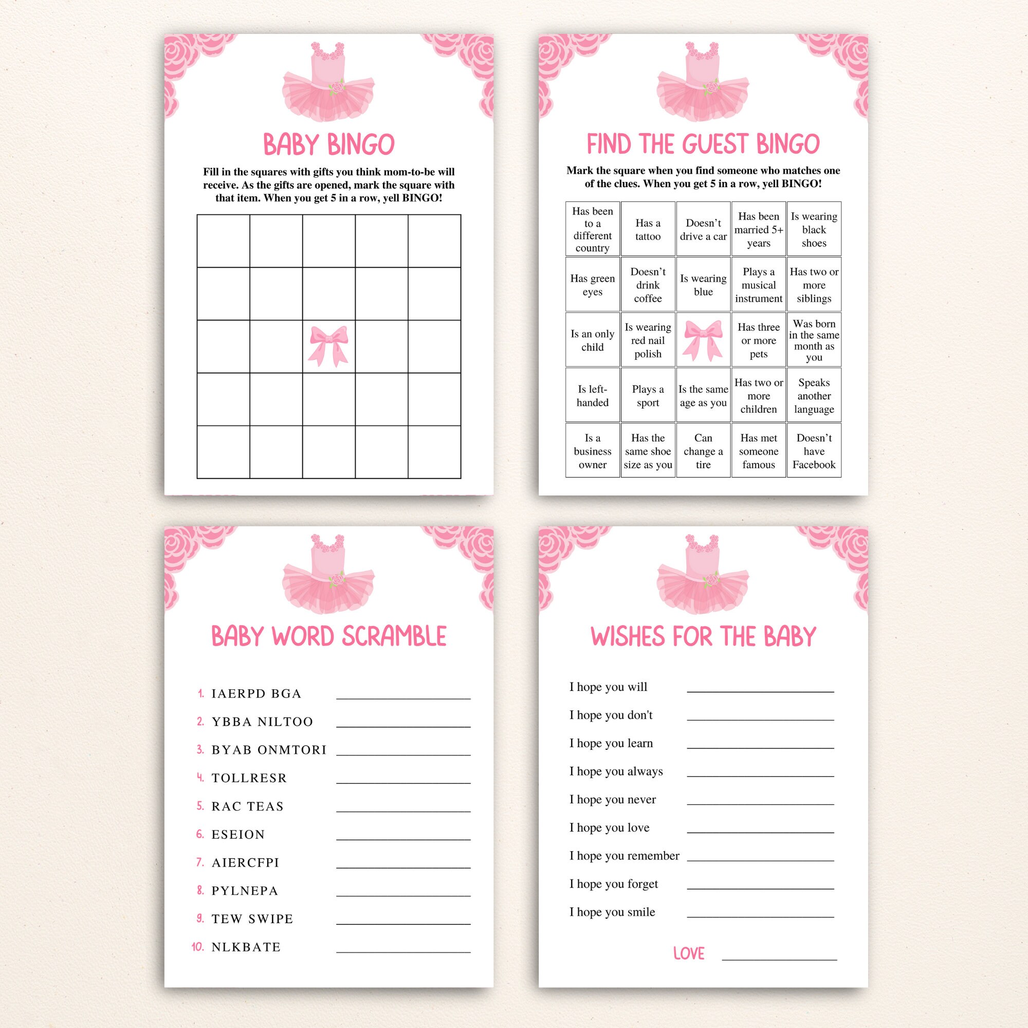16 Printable Tutu Baby Shower Game Bundle, Ballerina Baby Shower Games ...