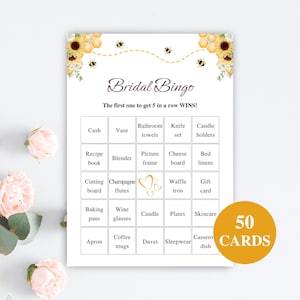 50 tarjetas de bingo imprimibles de despedida de soltera de girasol y abeja / Bingo de regalo de despedida de soltera precargado de 5x7'' / Juegos de despedida de soltera de abejas / DESCARGAR