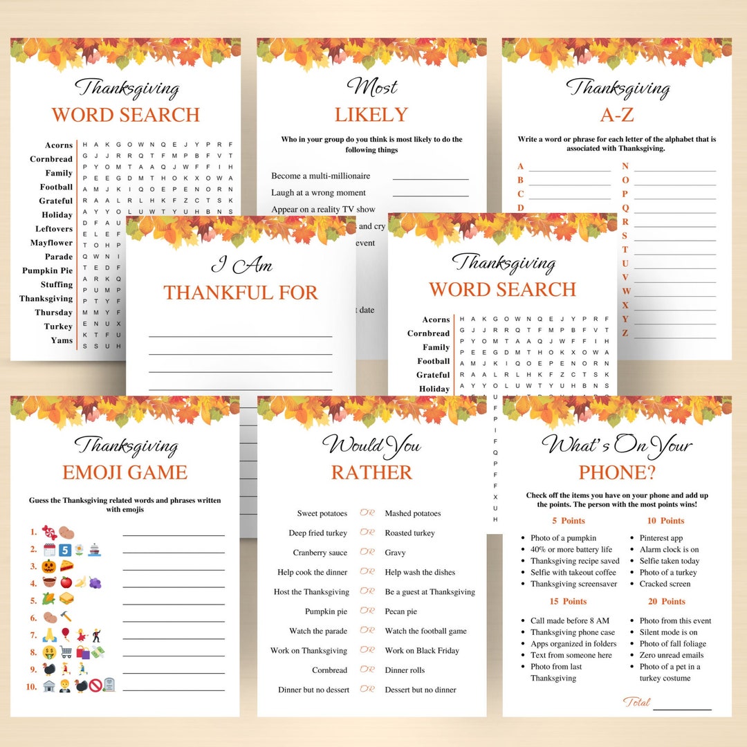 8 Printable Thanksgiving Party Games | Thanksgiving Dinner Games ...