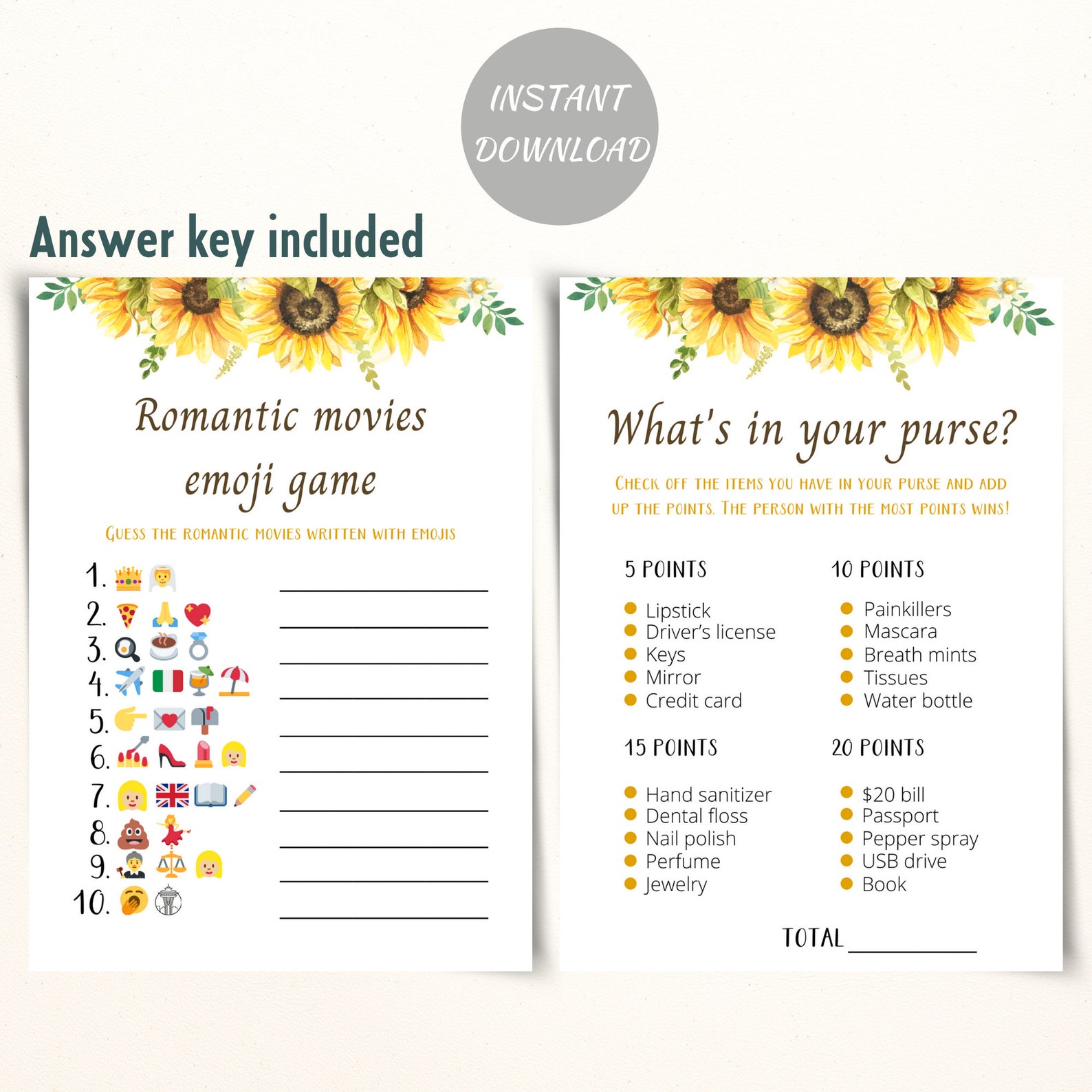 Printable Sunflower Bridal Shower Games 5x7'' Garden Etsy