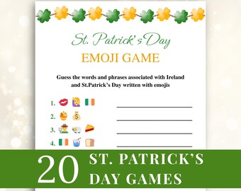 20 juegos imprimibles del Día de San Patricio, juegos para fiestas del Día de San Patricio, paquete de juegos para fiestas del Día de San Patricio, juegos para fiestas del Día de San Patricio, descarga