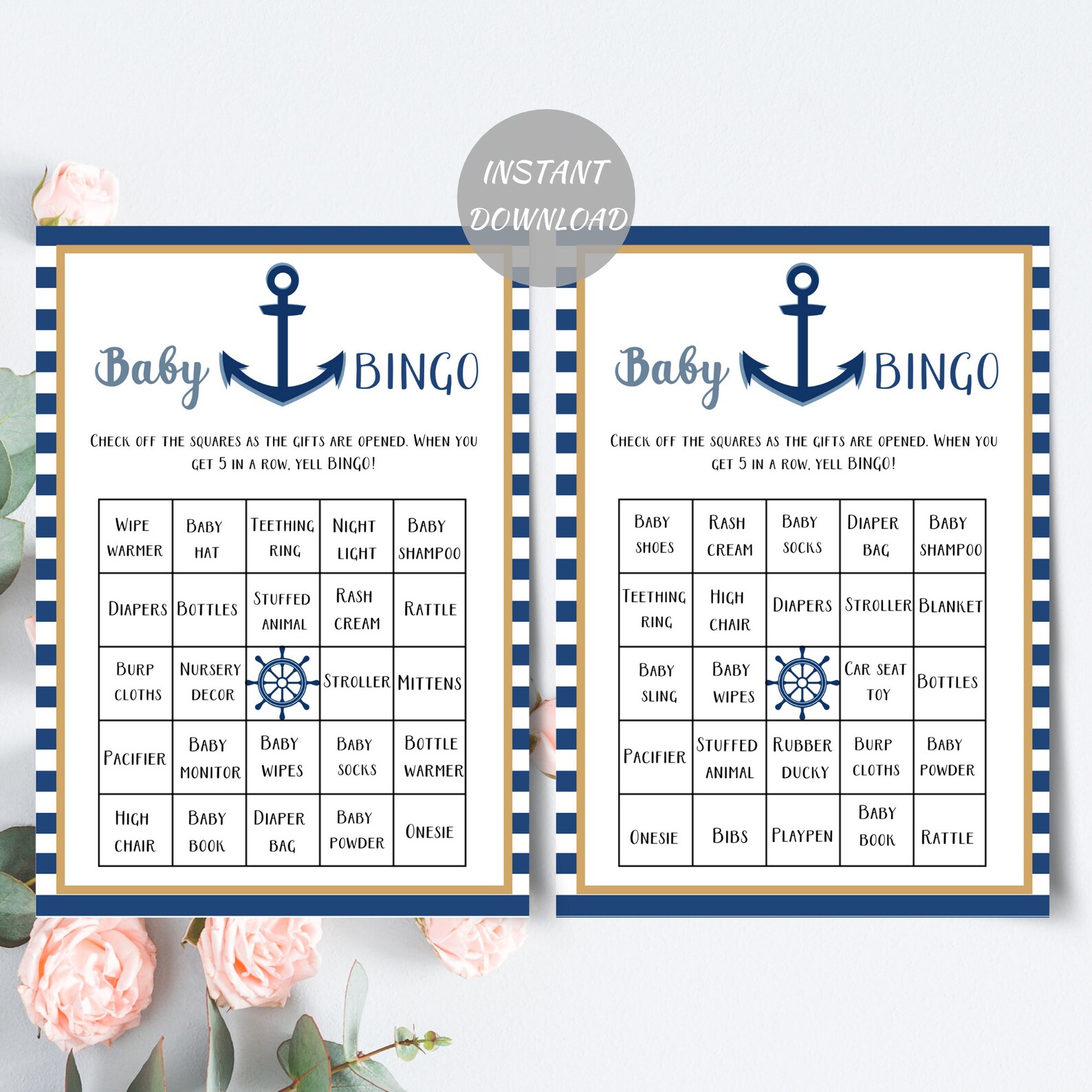 30 Printable Baby Bingo Cards Nautical Baby Shower Baby Bingo | Etsy