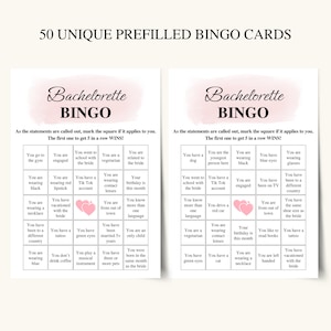 50 Druckbare Bachelorette Bingo Karten: SAUBER Junggesellinnenparty Spiele, US Letter & A4 DOWNLOAD Bild 2