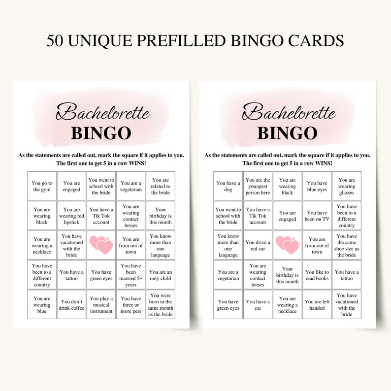 50 Druckbare Bachelorette Bingo Karten: SAUBER Junggesellinnenparty Spiele, US Letter & A4 DOWNLOAD Bild 2