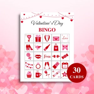 30 Tarjetas de Bingo imprimibles del Día de San Valentín / Juegos del Día de San Valentín / Bingo de San Valentín / Tamaño de carta de EE. UU. y A4 incluidos / DESCARGAR