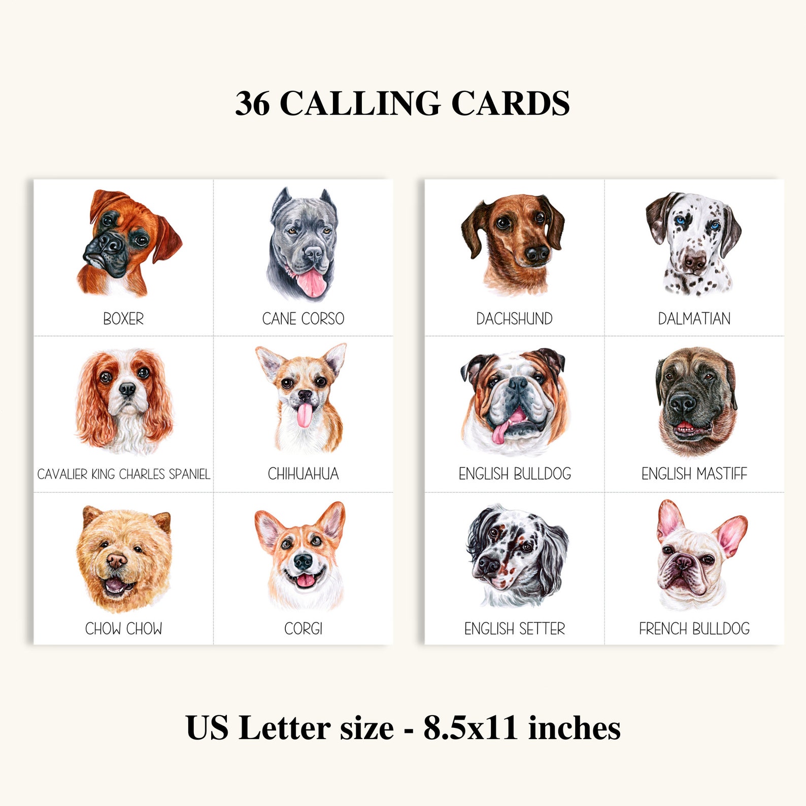 50 Printable Dog Bingo Cards | Dog Breed Picture Bingo | Dog Themed ...