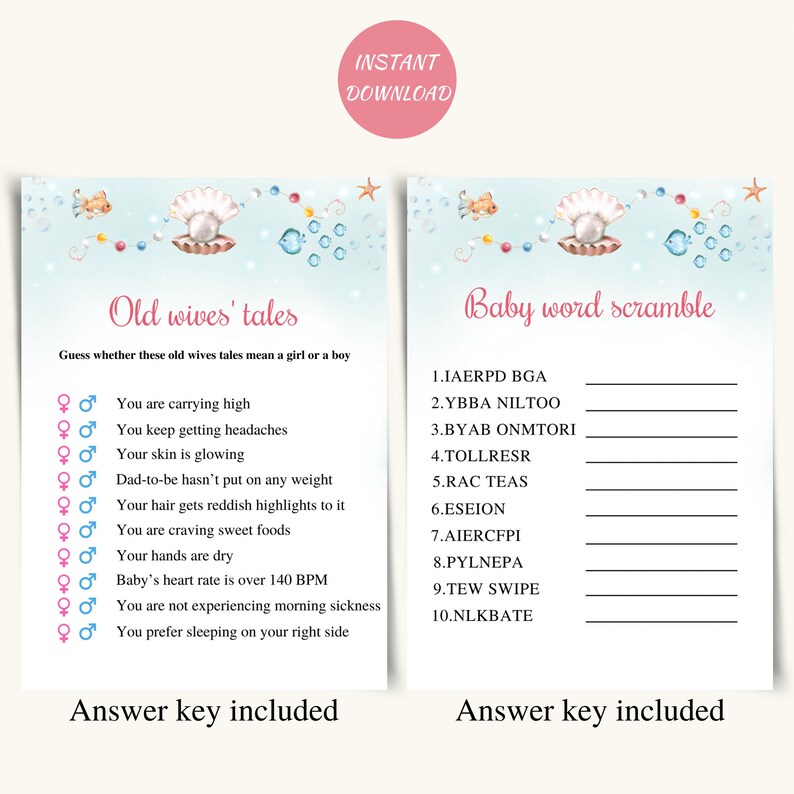 8 Printable Ocean Themed Baby Shower Games Ocean Baby Shower Etsy
