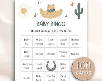 100 Printable Western Baby Shower Bingo Cards: Prefilled Baby Shower Gift Bingo, Country Baby Shower, Cowboy Baby Shower Games DOWNLOAD
