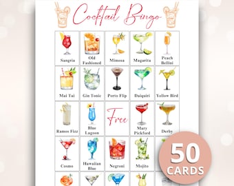 50 Printable Cocktail Picture Bingo Cards, Adult Birthday Party Games, Bachelorette Party Games, Girls Night Games, 8.5x11'' DOWNLOAD