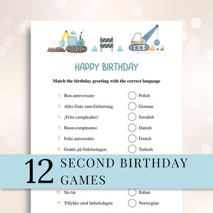 12 utskrivbara "Jag är två och jag gräver det"-födelsedagsspel, bygg-2-årsfestspel, lastbilstema, US Letter & A4-nedladdningar