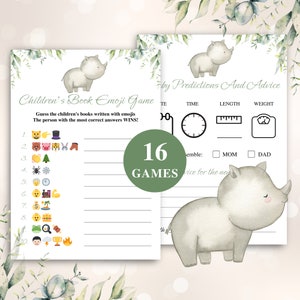 16 Druckbare Nashorn-Babyparty Spiele | Dschungel-Babyparty-Spiel-Bundle | Safari-Babyparty-Spiele | Junge Tiere Babyparty Spiele DOWNLOAD