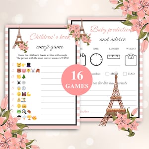 16 Printable Paris Baby Shower Games, 5x7'' French Baby Shower Game Bundle, Parisian Baby Shower, Eiffel Tower Themed Baby Shower, DOWNLOAD