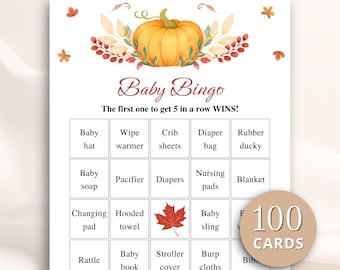 100 Printable Pumpkin Baby Shower Bingo Cards, Prefilled Baby Shower Gift Bingo Cards, Fall Baby Shower Games, Autumn Baby Shower, DOWNLOAD