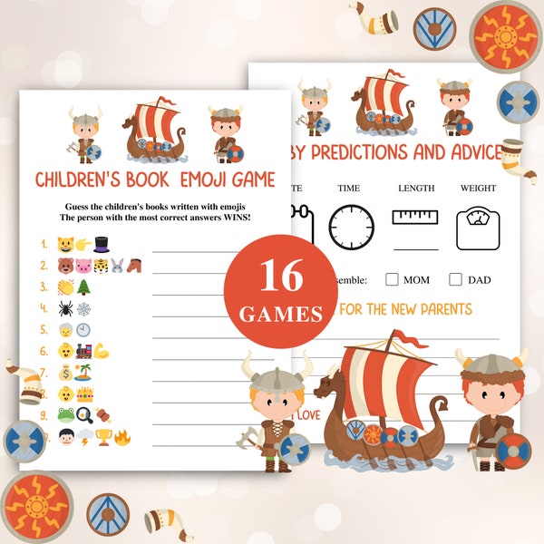 16 Printable Viking Baby Shower Games | Nordic Baby Shower Game Bundle | Viking Ship Baby Shower Games | DOWNLOAD