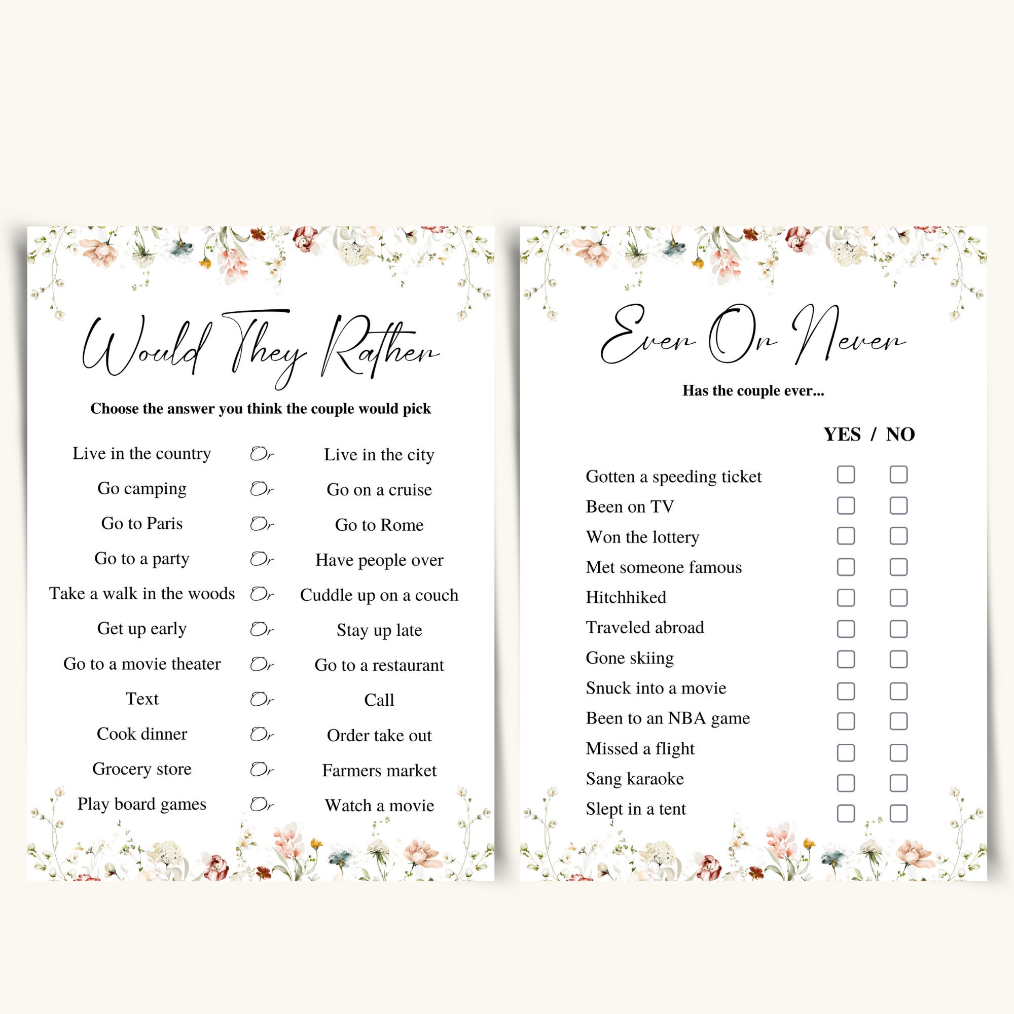 10 Printable Wildflower Same Sex Wedding Shower Games Same Sex Shower ...