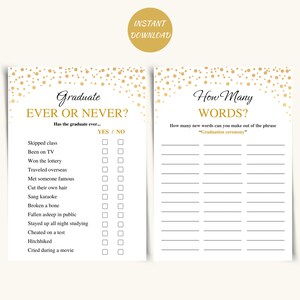 10 Printable Graduation Party Games, Gold Theme Grad Games, DOWNLOAD - Etsy