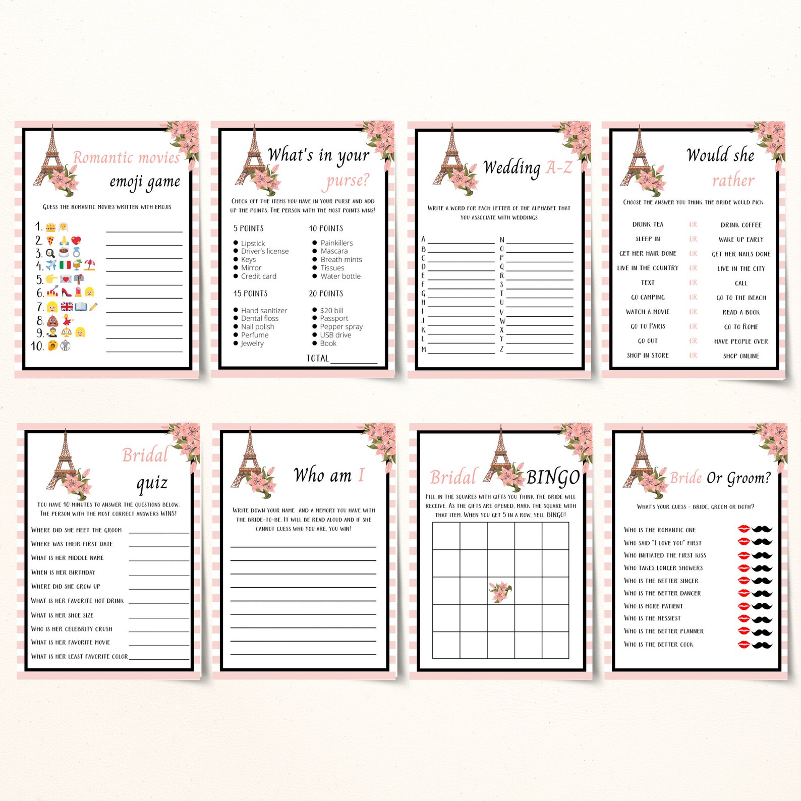 Printable Paris Bridal Shower Games Parisian Bridal Shower | Etsy