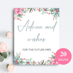 20 carteles imprimibles de despedida de soltera con temática invernal / carteles de 8 x 10 para la mesa de la despedida de soltera + tarjeta de recetas, tarjeta de consejos y deseos, tarjeta de idea para la fecha DESCARGAR