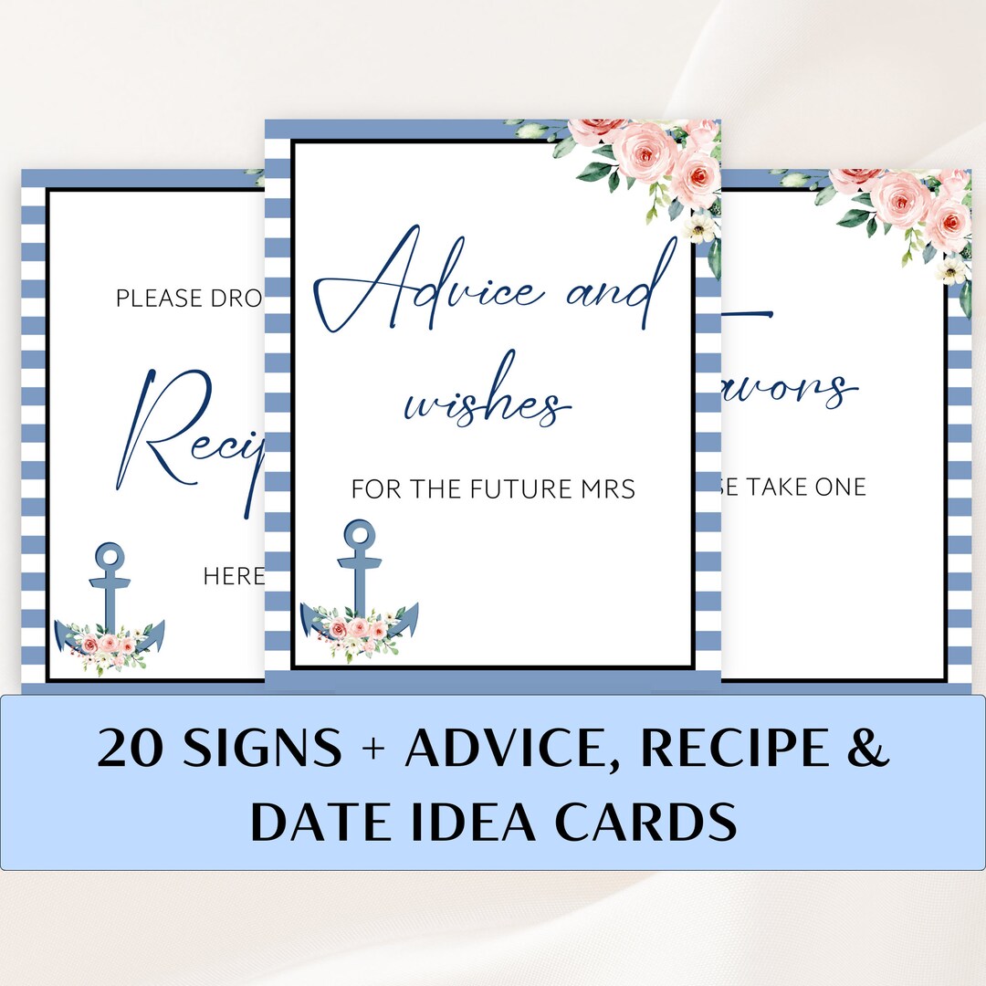 20 Printable Nautical Bridal Shower Signs 8x10 Bridal Shower Table ...