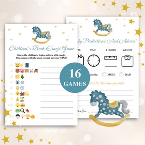 16 giochi stampabili per baby shower con cavallo a dondolo / Pacchetto giochi per baby shower con cavallo a dondolo blu / Giochi per baby shower per ragazzi / DOWNLOAD