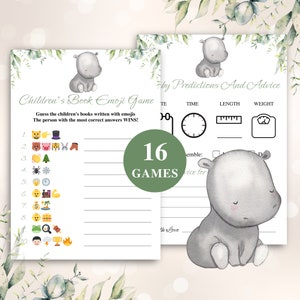 16 Druckbare Nilpferd-Babyparty-Spiele | Dschungel-Babyparty-Spiel-Bundle | Safari-Babyparty-Spiele | Nilpferd Babyparty | HERUNTERLADEN
