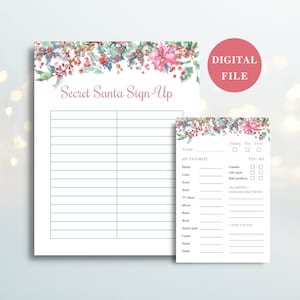 Cuestionario imprimible de Papá Noel secreto y hoja de registro / Lista de deseos de Papá Noel secreto / Preguntas sobre intercambio de regalos de Navidad / DESCARGAR