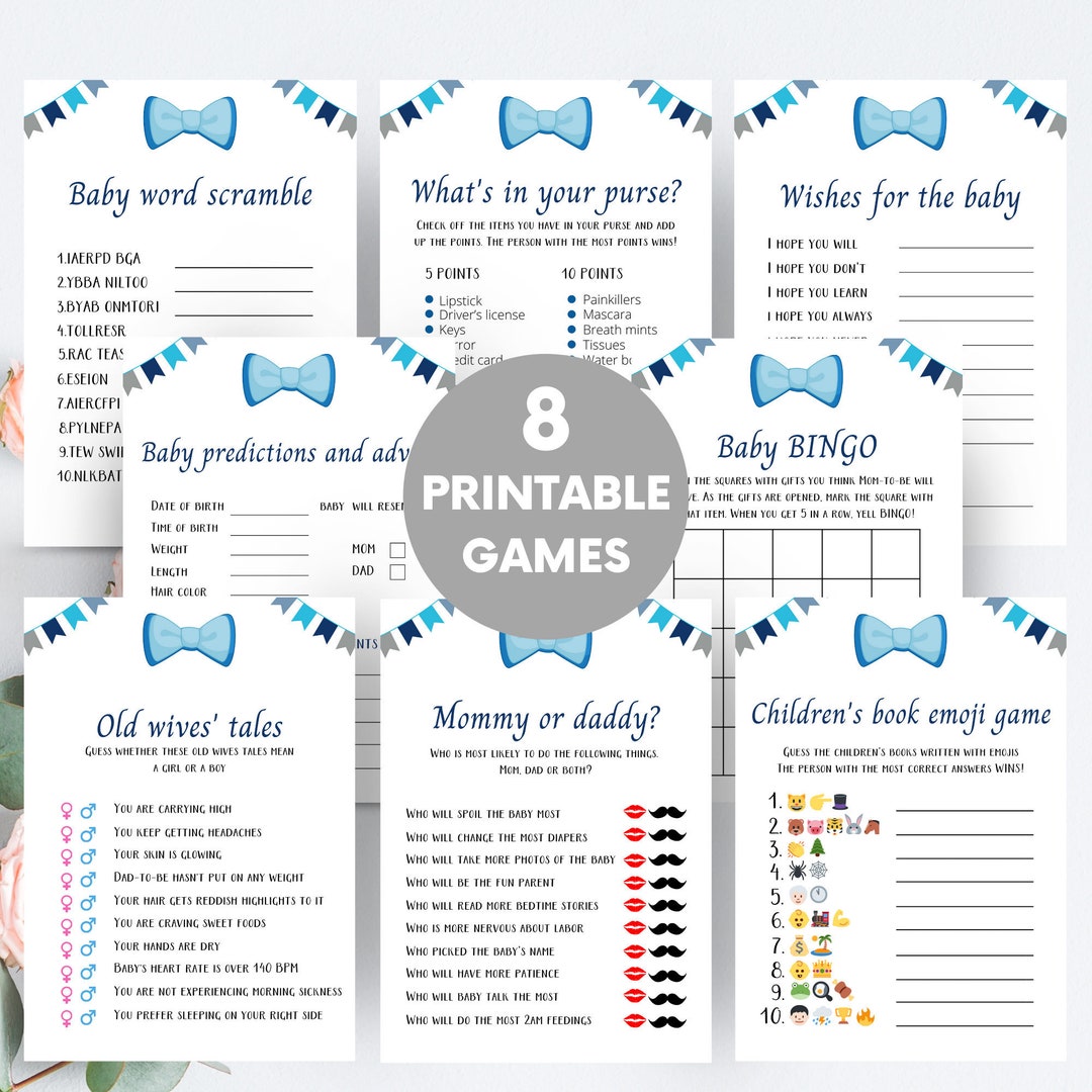 Printable Bow Tie Baby Shower Games, Little Man Shower Game Bundle ...